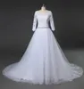 Venda quente da Arábia Saudita Vestido De Noiva Marfim Rendas Três Quartos Muçulmanos Vestidos de Casamento Vestido de Noiva Real Tulle vestido de Baile Vestido De Noiva