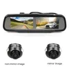 Monitor de coche con espejo retrovisor de pantalla doble de 4,3 pulgadas con 2 x cámara de visión trasera de coche CCD para cámara de visión trasera/frontal/lateral