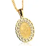 Heilige Maagd Maria Hanger Ketting met Strass Rvs Ovale Hollow Gesneden Vrouwen Mannen Amulet Trendy Religieuze Sieraden