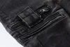 Мужские джинсы Оптовые - Мужская разорванная байкер Homme Хлопок Черный тонкий подходящий мотоцикл Мужские винтажные огорченные джинсовые штаны1