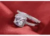 잘 남자가 2ct 쿠션을 만든 합성 다이아몬드 약혼 세트 반지 정품 925 스털링 실버 링 화이트 골드 도금