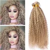 Virgin peruana Piano Cor extensões do cabelo humano 3Pcs Kinky Curly Piano de várias cores # 27/613 Destaque Ombre Cabelo Humano Weave Pacotes