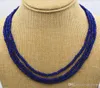 Nova bela 3 linhas 2X4mm FACETED ESCURO azul safira BEADS NECKLACE