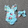 6 stilar Spädbarn Baby Girl Floral Rompers Bodysuit med huvudband Ruffles Sleeve 2pcs Set Knappar 2017 Sommar Ins Romper Passar Gratis DHL