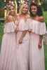 Basit Boho Nedime Parti Elbiseler 2017 Pembe Şifon Uzun Bohemian Düğün Konuk Akşam Elbise Kapalı Omuz Stokta Artı Boyutu