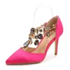 2017 zijde homecoming prom feest schoenen voor dame zwart zilver roze rode fuchsia hoge hak steentjes bruiloft bruids schoenen kleine maat plus size