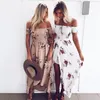 Boho estilo longo vestido mulheres fora ombro praia verão impressão floral chiffon branco maxi vestidos de festa