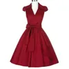 All'ingrosso- Abito rosso nero 2017 Sexy scollo a V Vestido Jurken Abiti da festa per donna con cintura Abito Rockabilly anni '50 anni '60 Abito vintage retrò estivo