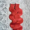 Nastro rosso nei capelli umani Estensioni del nastro per capelli umani brasiliani dell'onda del corpo 40 pezzi Nastro per onde del corpo naturali nelle estensioni dei capelli di trama della pelle 18992982