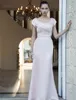 Kızarır Pembe Uzun Mütevazı Gelinlik Modelleri Kısa Kollu Pleats Saten Kış Ülkesi Nedime Elbiseler Ucuz Kat Uzunluk Uzunluk