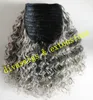 Grey hair Kinky culry Ponytail hair extension Real Brazilian Remy Hair gray Ponytail afro puff Clip In Drawstring Ponytails 120g