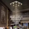 Modern LED Square Crystal Chandelier Lighting Raindrop Stairs Lighting Fixtures For Villa Hotel Mall Gu10 Bulb Include