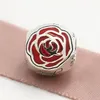 New 100% S925 Sterling Silver Belle's Enchanted Rose Charm Bead with Red Enamel Fits European Pandora Jewelry Bracelets268F