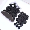 Pode ser tingido ombre cor cabelos brasileiros malaios peruvianos virgens indianas Virgem humana onda corporal com 13*4 extensões de cabelo frontal de renda