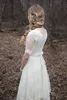 Vintage dentelle A-ligne robes de mariée modestes avec manches robes de mariée bohème à lacets dos longueur de plancher robe de mariée rustique plus