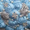Синие серебряные свадебные букеты из атласной кружевной ленты с жемчугом искусственные цветы стразы кристалл сладкие 15 букетов Quinceanera W224A12978540