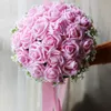 28cm Rose Artificial Bridal Bouquet Bride Flowers Wedding Bouquet Silk Ribbon New Buque De Noiva Multi colors