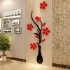 Wholesale adesivos de parede acrílico 3d plum flor vaso adesivos vinil arte diy home decor parede decalque vermelho floral adesivo de parede cores