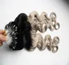 Brazilian Body Wave Hair Ombre Micro Loop Easy Rings / Grânulos Extensões do Cabelo1B / Prata Cinza Ombre Human Hair 200g