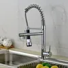 Wholesale- Promotion Chrome Spring Double Spout Single Handle Kitchen Sink Faucet Deck Mount Hot & Cold Kitchen Mixer Taps