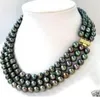Collier de perles Akoya noires à 3 rangées de 7 à 8 mm, 17-19