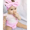 Bebê Romper Ins verão bebê meninas rosa rendas rendas + headbands infantil sem mangas recém-nascido algodão macio bodysuit 2pcs conjuntos