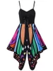 Butterfly Print Sexy Bodycon Mini Dress Vestidos with Shoulder Straps Pleated Suspender Skirts High Waist School Skirt