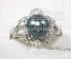 Svart Pearl Silver Crystal Flower Woman's Ring storlek 6.7.8.9