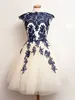 Superbe robe d'invité de mariage rouge bleu marine ivoire blanc Champagne sur mesure appliques de dentelle deux tons robes de demoiselle d'honneur courtes