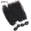 Malaysian Curly Virgin cabelo humano tece 3 pacotes com 1 pcs Lace Closures 8A da Malásia profunda Jerry Curly Remy Hair Extensions Natural Cor