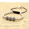 Gioielli di moda Perle di rame da 6 mm di alta qualità con tre perline nere da 10 mm Cz che intrecciano i braccialetti Macrame