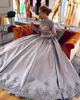 Plus Lilac Size Ball Gown Prom Bateau Neck Long Sleeves Crystal Appliques Satin Sparkly Evening Gowns Formal Celebrity Dresses S S