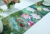 Vendite calde Runner da tavolo classico verde loto stampato chemin de table nuovo design runner copritavolo in cotone e lino decorazione della casa