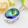 Luckyshine 12pieces Fashion Jewelry Whole 925 Silver classic Royal Style Rainbow Blue Oval Mystic Topaz Crystal pendants for L327w