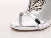 Summer Lady Wings Leaf High Heels Sandals äkta läderkvinnor Metalliska Winged Sandal Femininas Plus Size 41 426612976