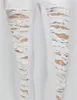 Wholesale- Fashion white ripped jeans denim skinny pants distressed trousers tassels full length plus size women womans