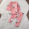 Bebê recém-nascido Meninas Roupas Infantis Conjunto de roupas de Sorvete Manga LongaT-Shirt Tops + Calças Compridas 2 Pcs Roupa Outfit Set Meninas Do Bebê 0-24 M