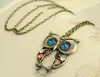 Colliers rétro hibou en diamant pour femmes, colliers longs en bronze et perles en argent antique