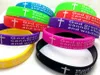 30pcs Color Mix Serenity Prayer "GOD GRANT ME.."Bible Cross Silicone bracelets Fashion Wristbands wholesale Men Women Christian Jewelry Lotes