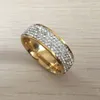 Full 5 Row zircon diamond Jewelry Free Shipping Wholesale Gold Color Stainless Steel Wedding Rings USA size 7/8/9/10/11/12