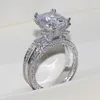 Vecalon 女性ビッグジュエリーリングプリンセスカット 10ct ダイヤモンド石 300 個 Cz 925 スターリングシルバー婚約結婚指輪ギフト