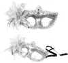 Máscara veneziana de baile de dança, festa de casamento, máscara de olho, máscara de bastão, flor de lírio, renda, pena, máscara de bastão