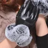 2017 Hiver Chaud Faux Fourrure De Lapin Gants En Cuir PU Écran Tactile Textos Polaire Doublé Mitaines Pour Femmes