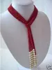 Free Shipping ***Charming Red Coral & White Pearl Scarf Necklace