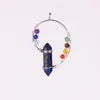 7 Chakra Naturlig Ädelsten Quartz Healing Point Wire Wrap Crystal Hexagonal Prism Pendent Nature Carnelian Lapis Syntetisk Golden Sand Stone