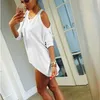 Wholesale- Summer Women T-Shirt O-Neck Solid Color Off Shoulder Sexy Long T shirt Womens Top Tees Loose Casual T-shirt Plus Size KH934998
