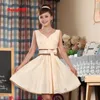 Вечернее платье 2018 New Fashion Champagne Color Vneck Short Vestido de Festa Plus Plus Promse Prome7443759