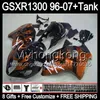 8 cadeaux flammes orange pour SUZUKI Hayabusa GSXR1300 96 97 98 99 00 01 13MY33 GSXR 1300 GSX-R1300 GSX R1300 02 03 04 05 06 07 Carénage TOP noir