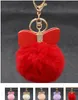 Bowknot Fur Pom -keychain Real Rex Rabbit Fur Ball Ball Chains Fur Key Ring Bead Chain for Bag 286e