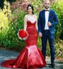 Kırmızı Mermaid Gelinlik Uzun Saplı Boncuklu Kristaller Seksi Backless Olmayan Beyaz Renkli Gelinlikler Custom Made Yeni Özel